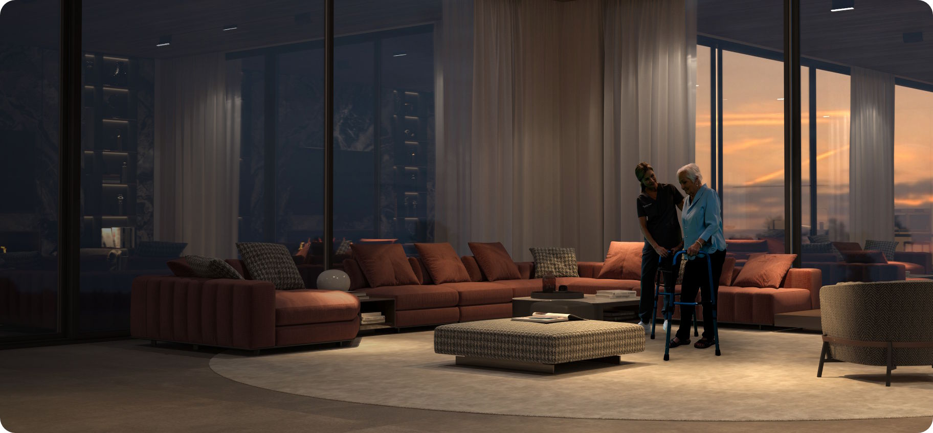 home-care-patient-living-room - Team Select Home Concierge nurse assisting woman in home