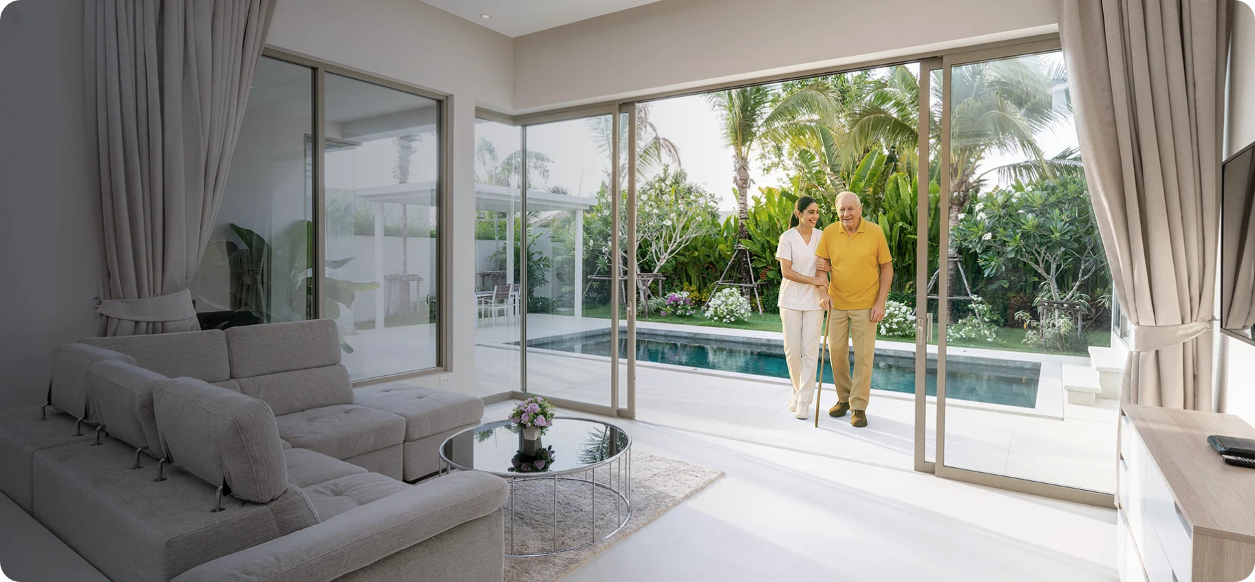 hospital-to-home concierge home care nurse walking patient inside